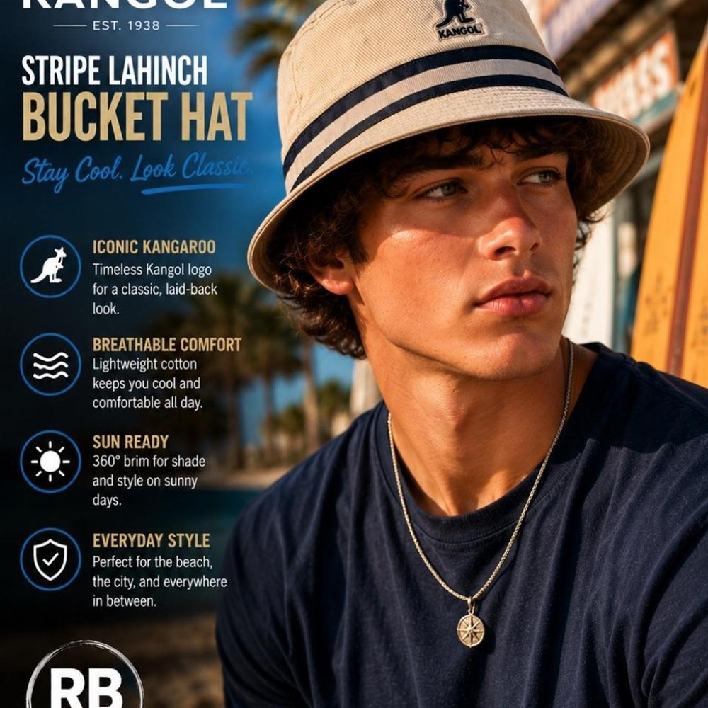 Kangol Stripe Lahinch Bucket Hat Medium Cream Navy